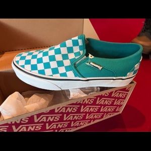 Asher vans checkered teal white